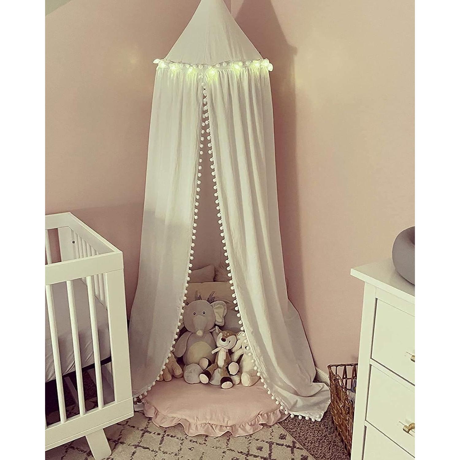 Dosel de Cama para Niña LOAOL 245 cm Algodón Rosa Pompones