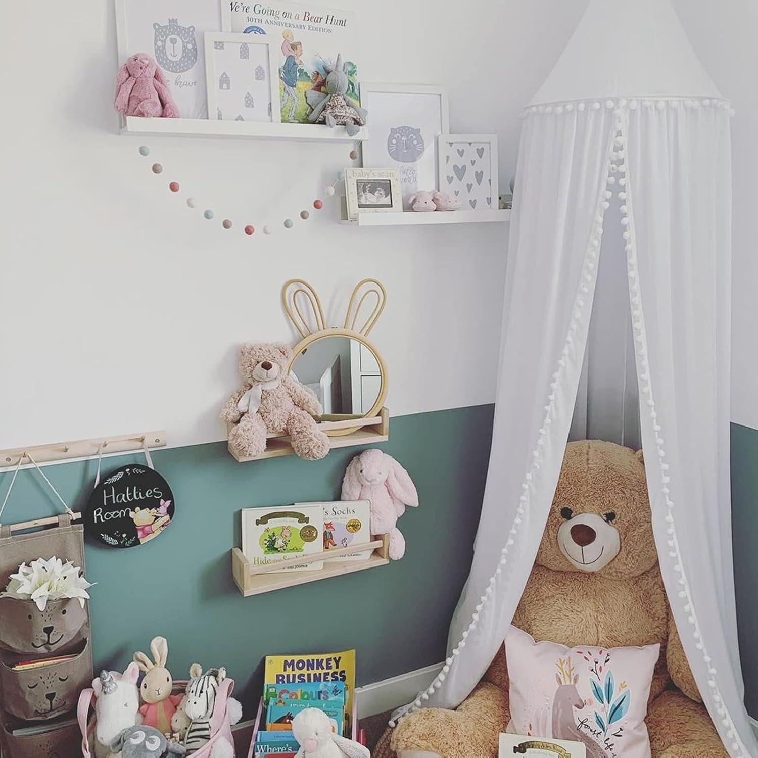 Dosel de Cama para Niña LOAOL 245 cm Algodón Rosa Pompones