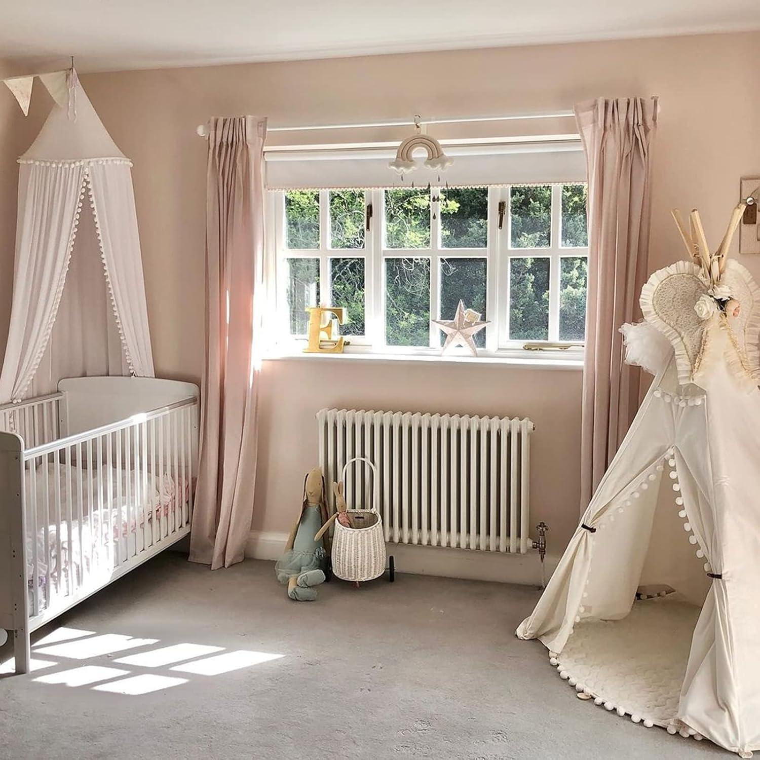 Dosel de Cama para Niña LOAOL 245 cm Algodón Rosa Pompones