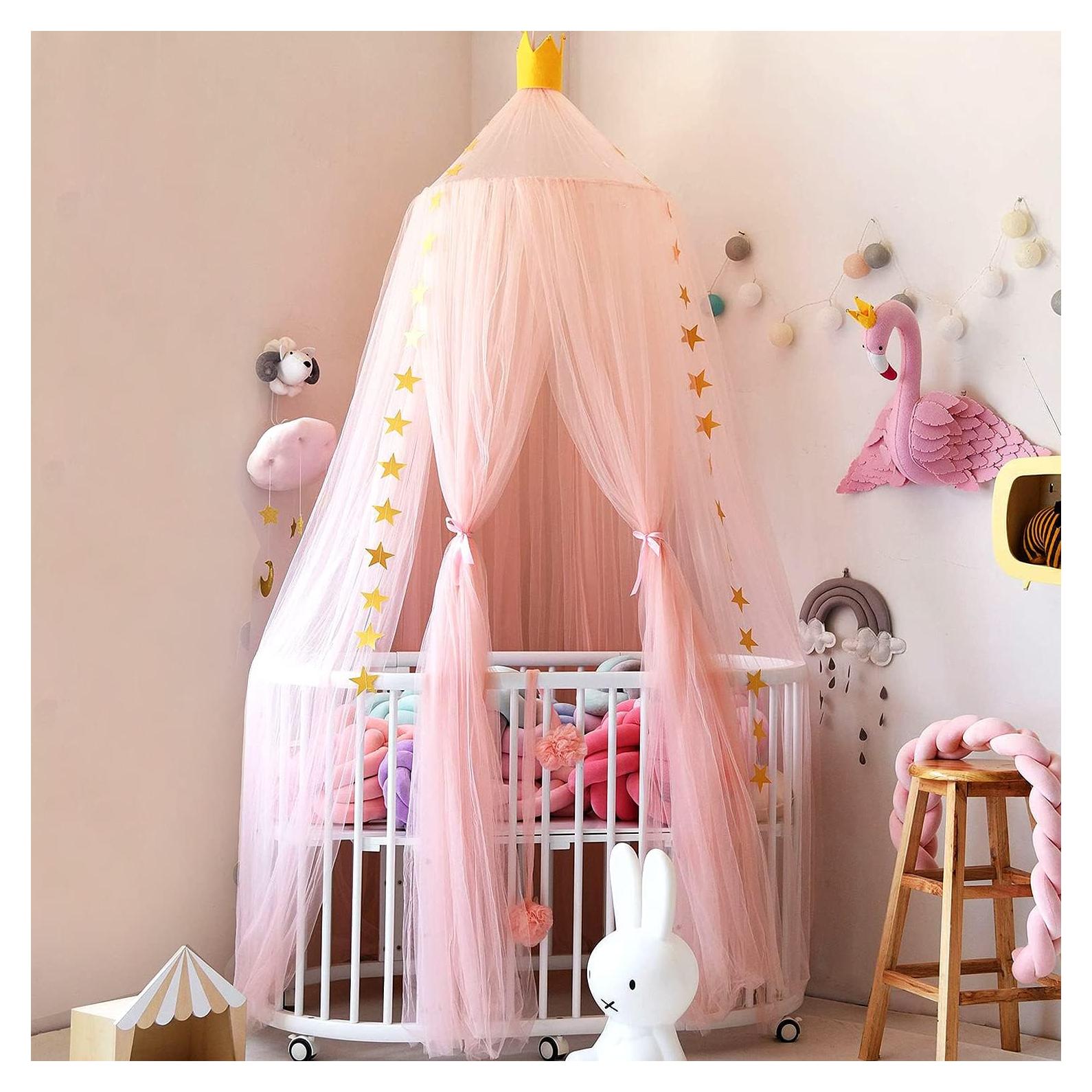 Dosel de Cama Jolitac Rosa Redondo con Encaje y Mosquitero