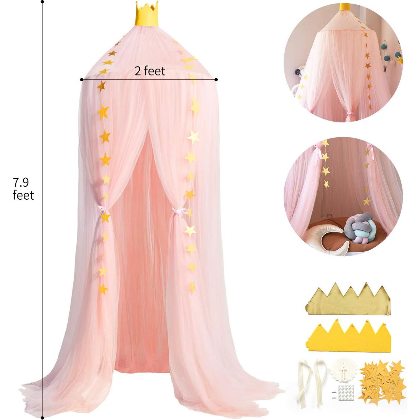 Dosel de Cama Jolitac Rosa Redondo con Encaje y Mosquitero