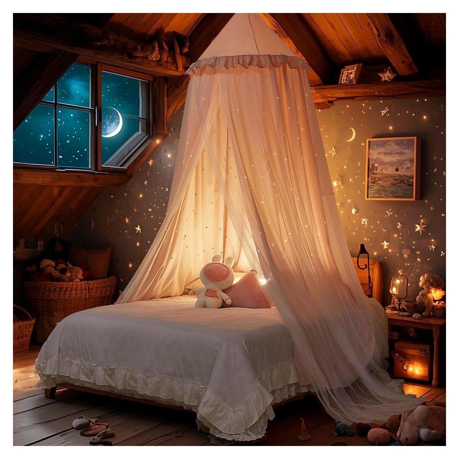 Tienda de Cama Princesa Eimilaly Rosa con Estrellas Recortadas