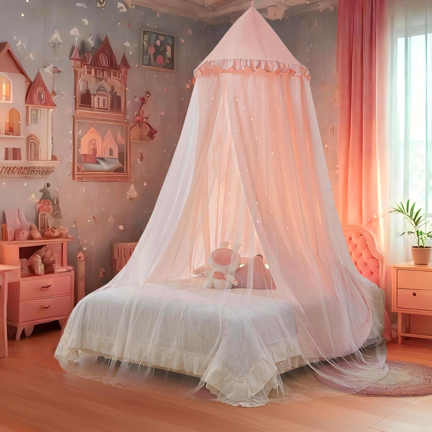 Tienda de Cama Princesa Eimilaly Rosa con Estrellas Recortadas