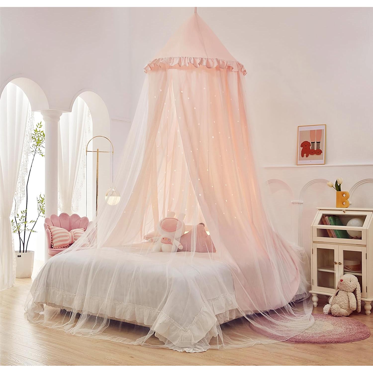 Tienda de Cama Princesa Eimilaly Rosa con Estrellas Recortadas