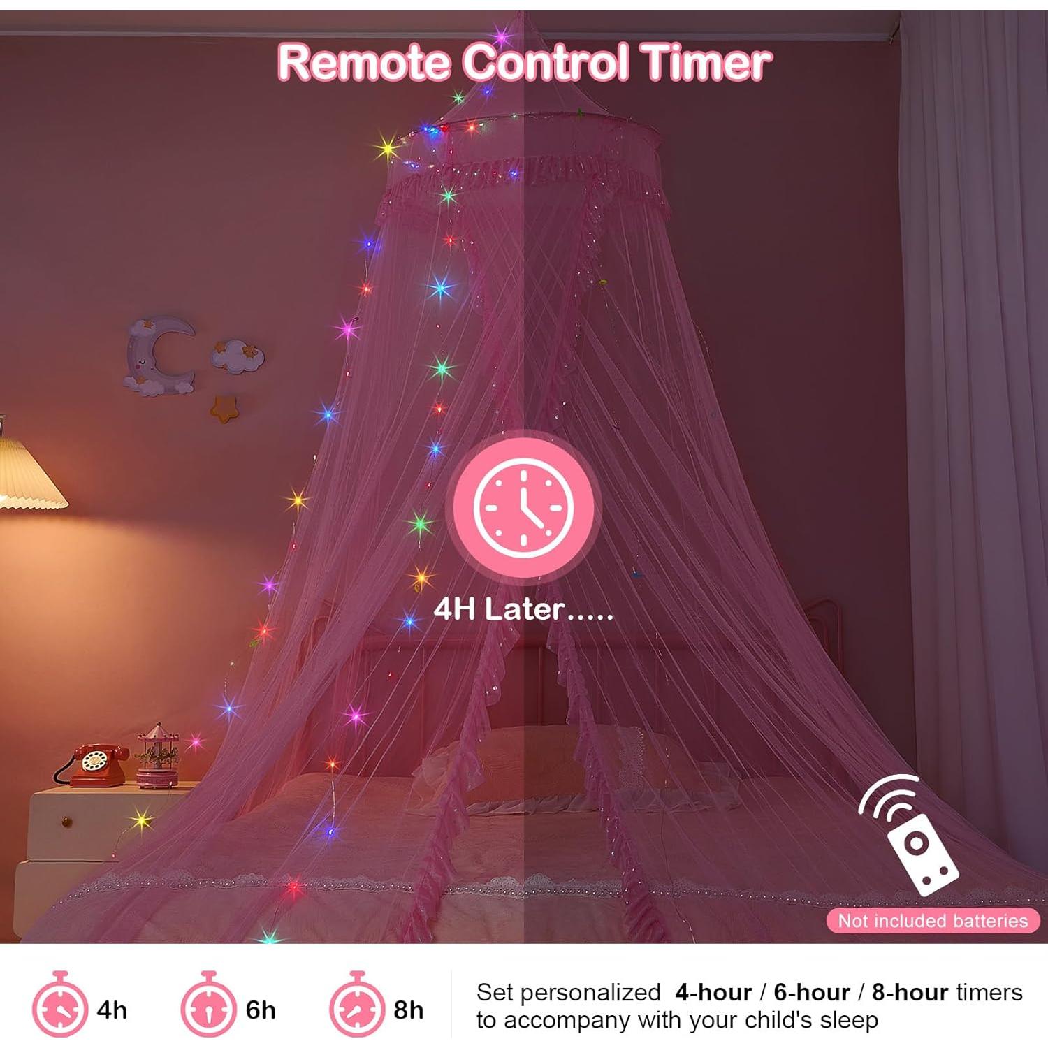 Dosel de Cama Beinou Rosa con Luces LED y Control Remoto