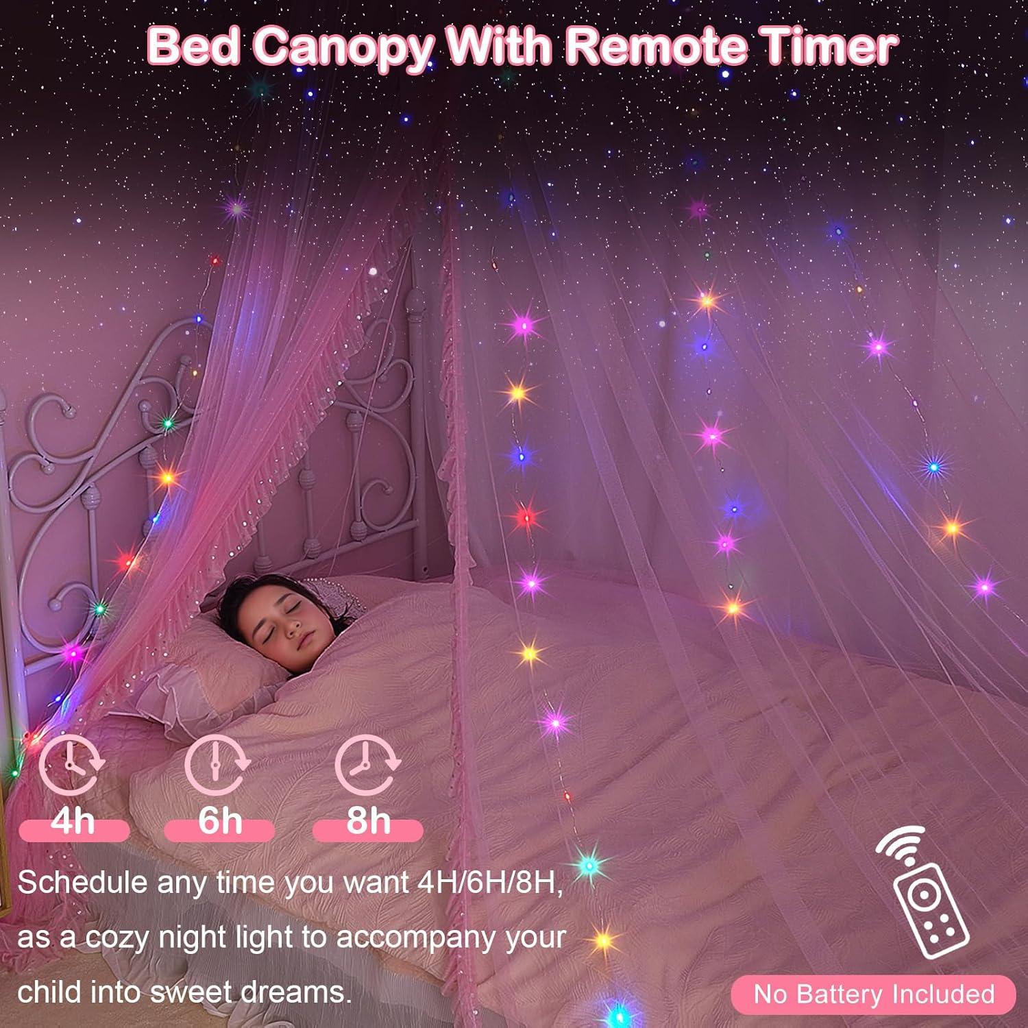 Dosel de Cama Unicornio Rosa con Luces LED y Temporizador