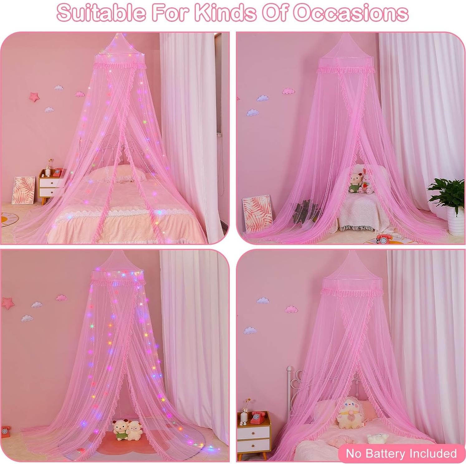 Dosel de Cama Unicornio Rosa con Luces LED y Temporizador
