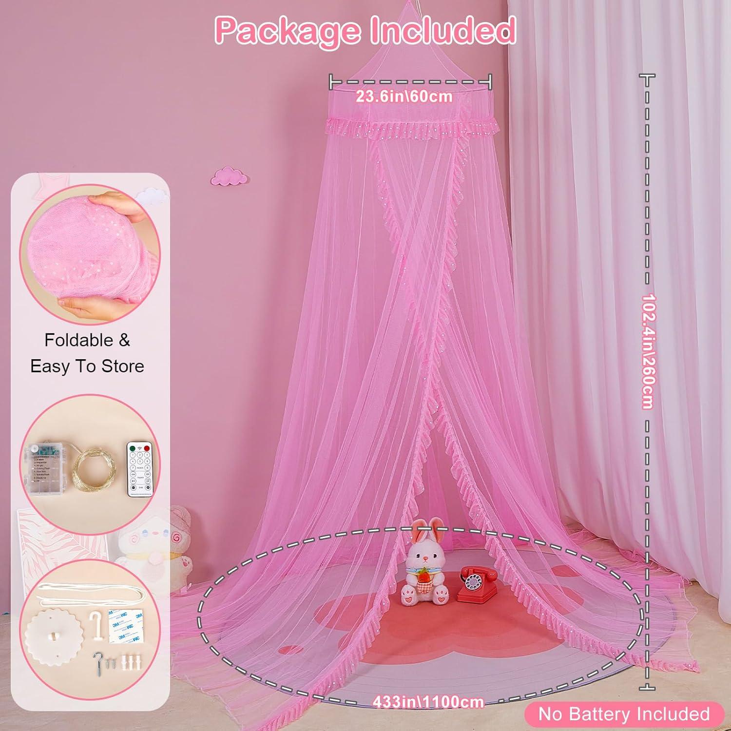 Dosel de Cama Unicornio Rosa con Luces LED y Temporizador