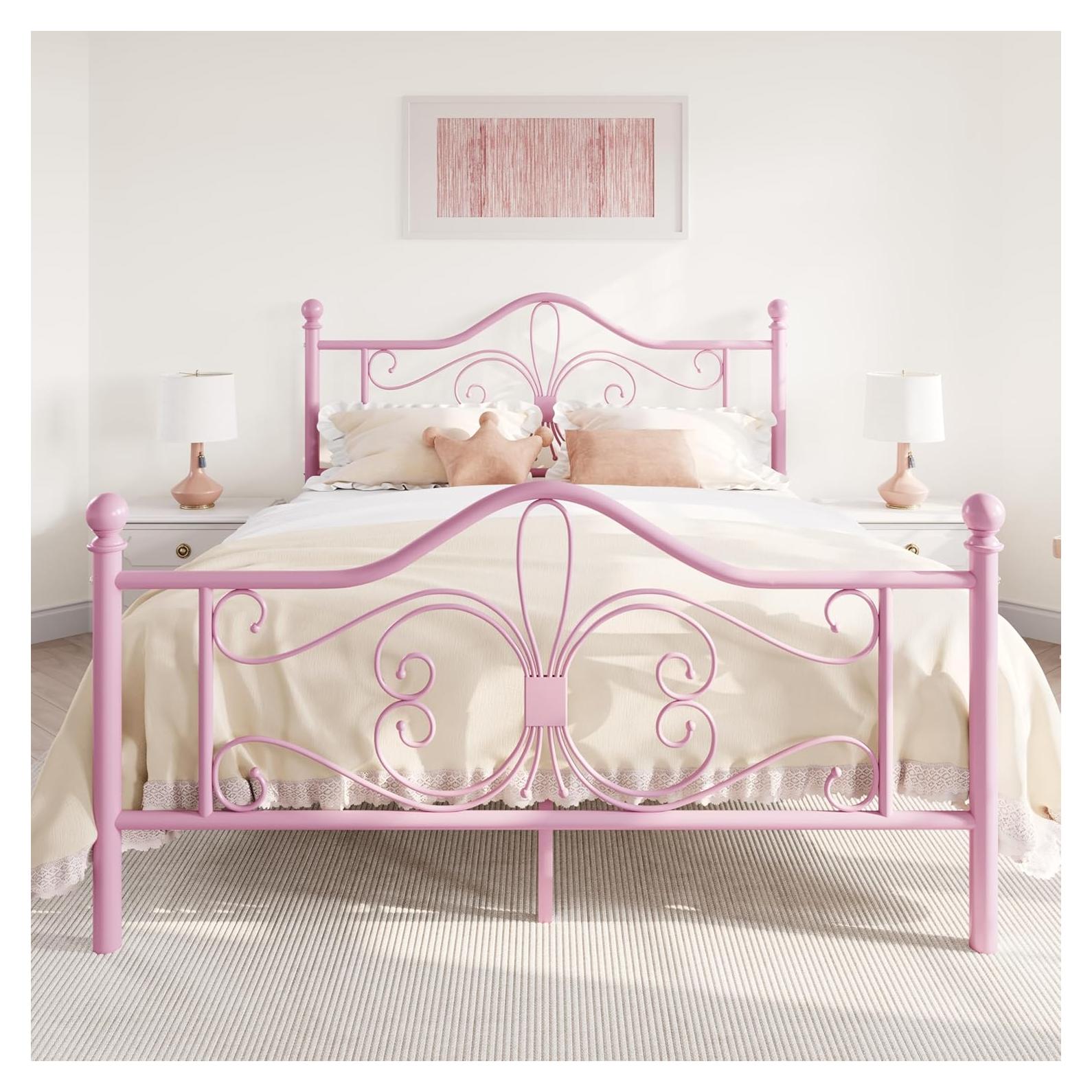 Estructura de Cama Completa SHA CERLIN Rosa con Diseño Mariposa