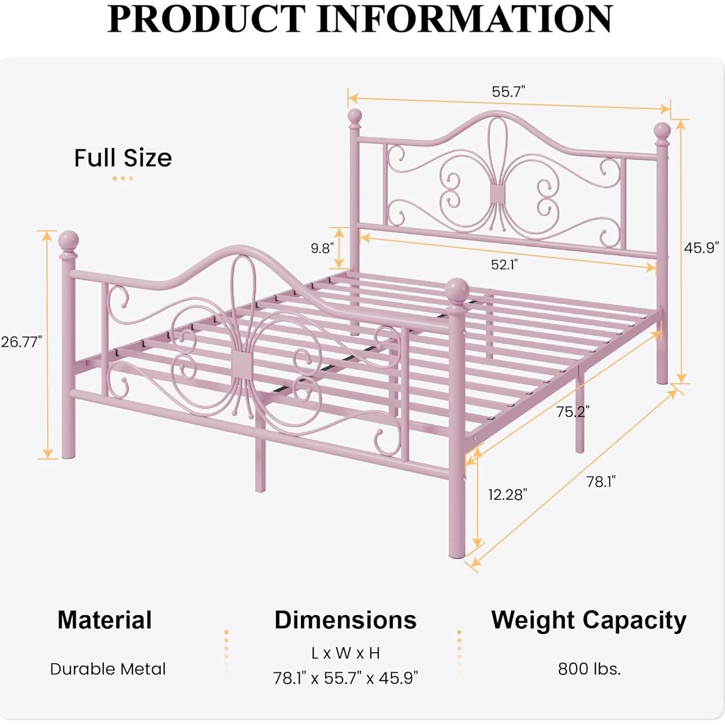 Estructura de Cama Completa SHA CERLIN Rosa con Diseño Mariposa