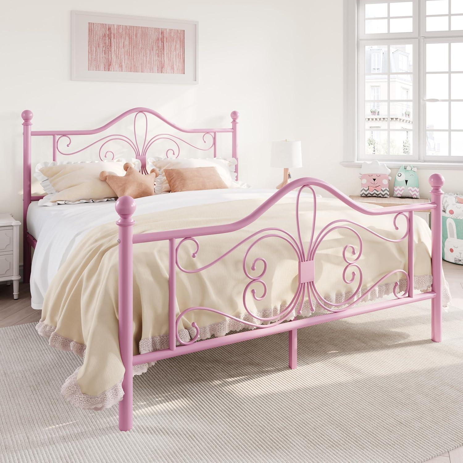 Estructura de Cama Completa SHA CERLIN Rosa con Diseño Mariposa