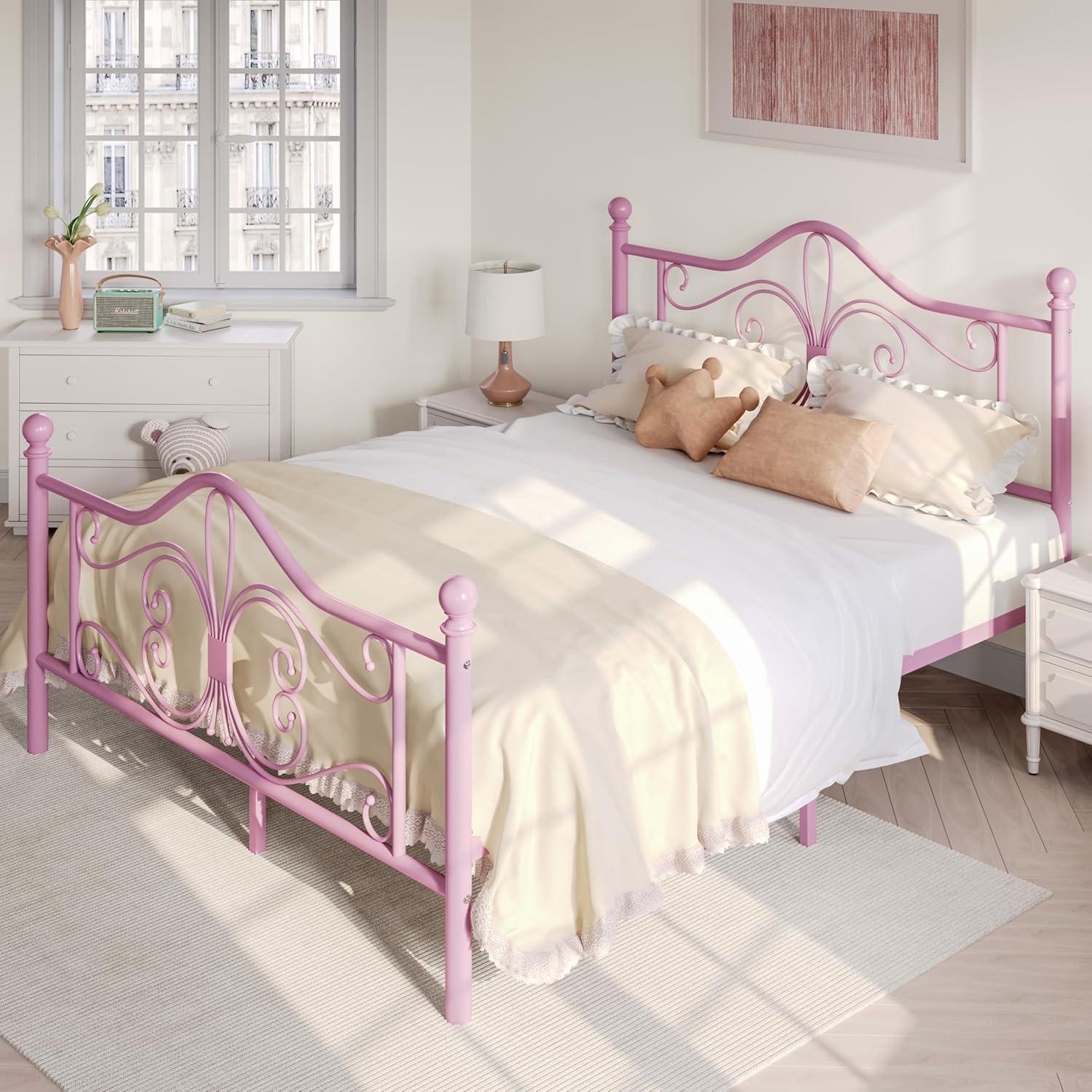 Estructura de Cama Completa SHA CERLIN Rosa con Diseño Mariposa
