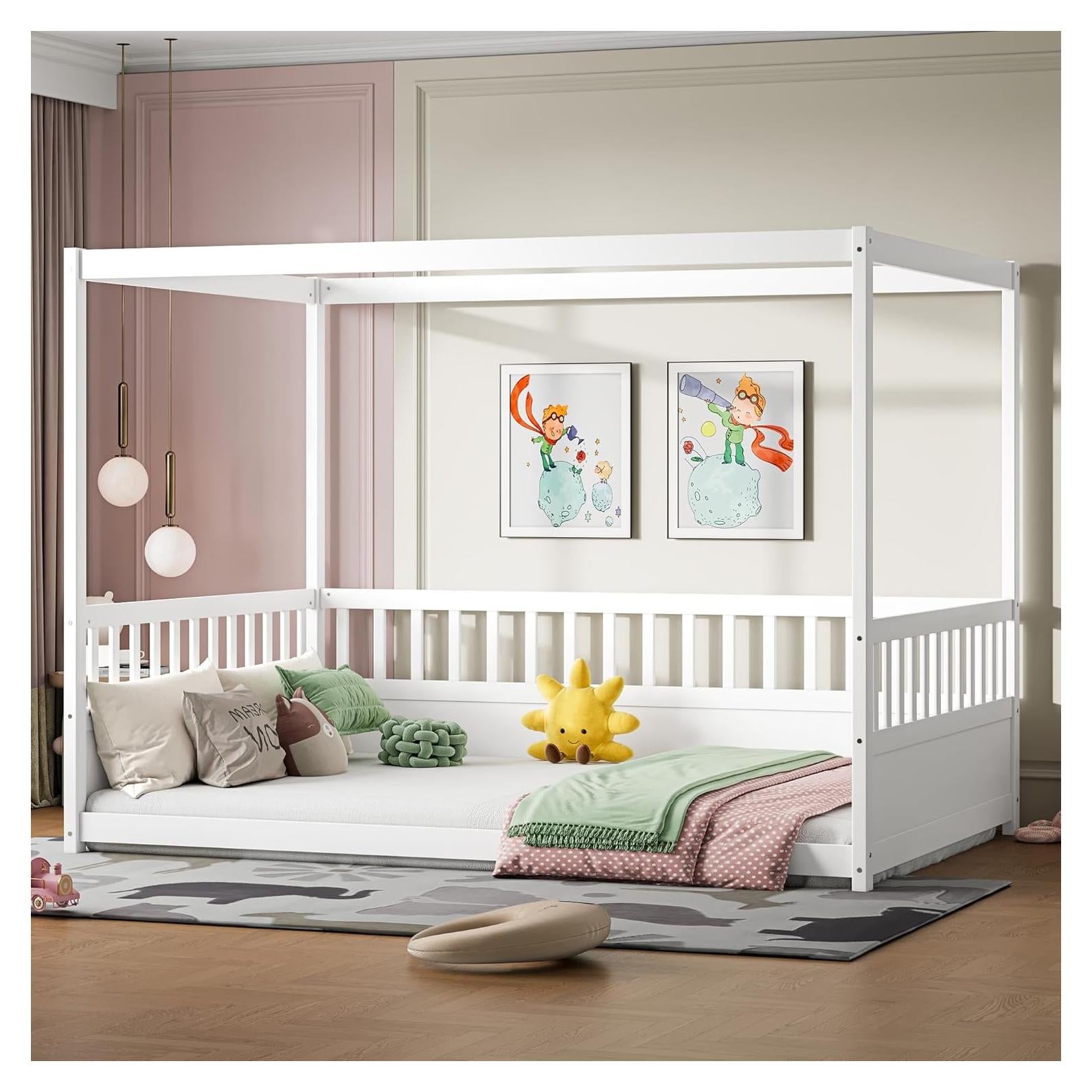 Cama Montessori Completa Ball & Cast con Dosel y Barandillas