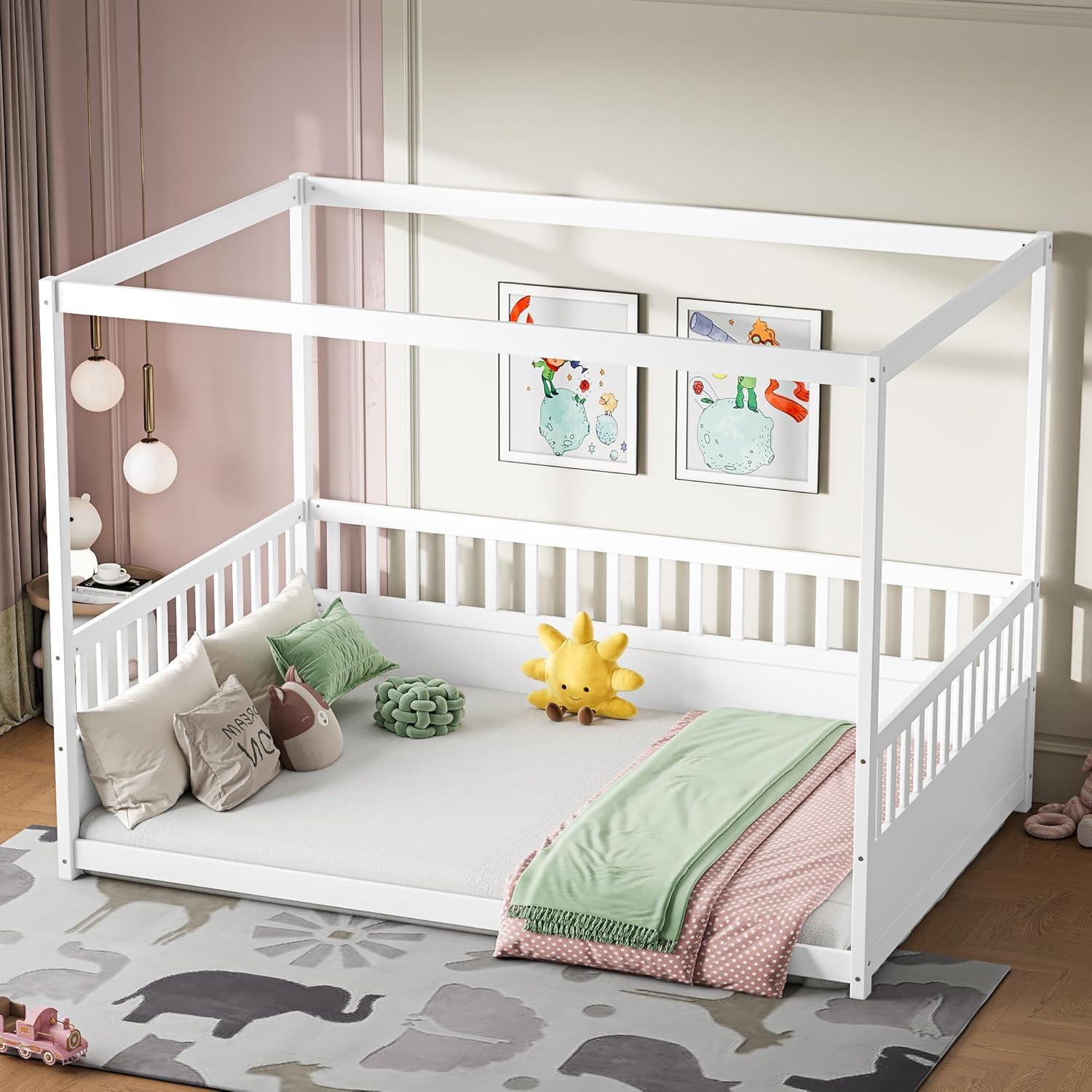 Cama Montessori Completa Ball & Cast con Dosel y Barandillas