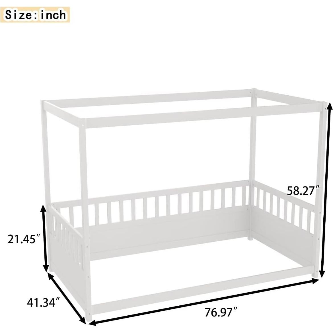 Cama Montessori Twin Ball & Cast con Dosel y Barandillas Blancas