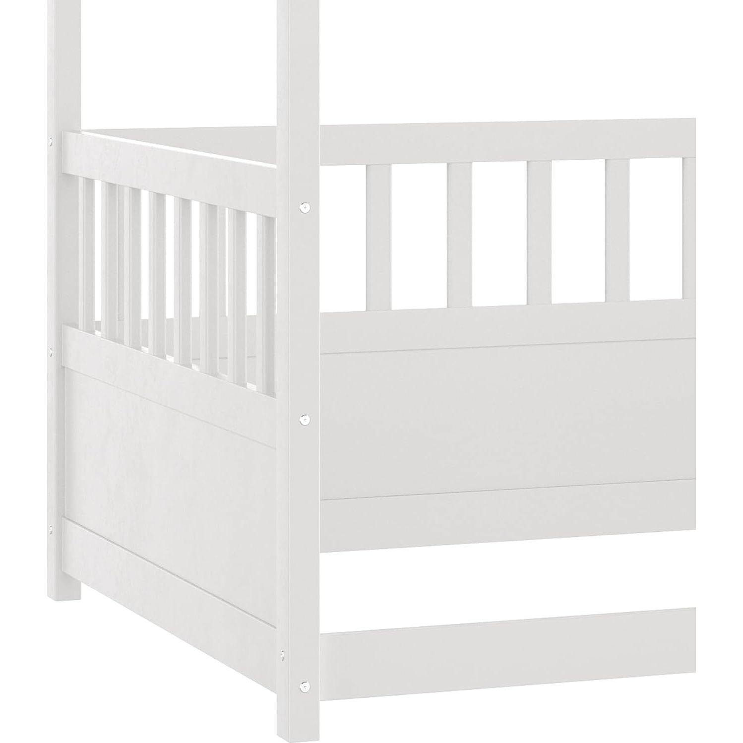 Cama Montessori Twin Ball & Cast con Dosel y Barandillas Blancas