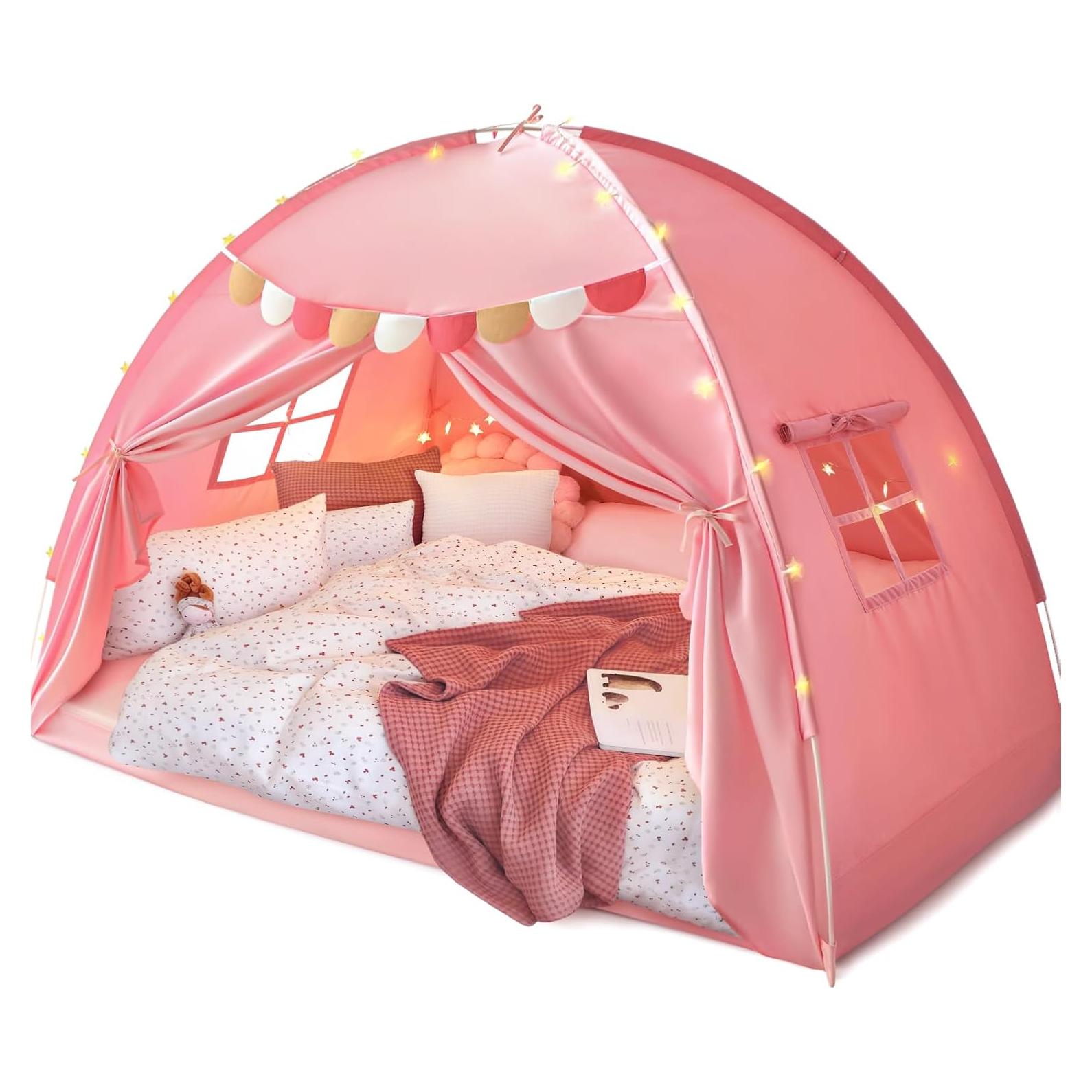 Carpa de Cama Completa Razee Rosa para Niños con Banderines