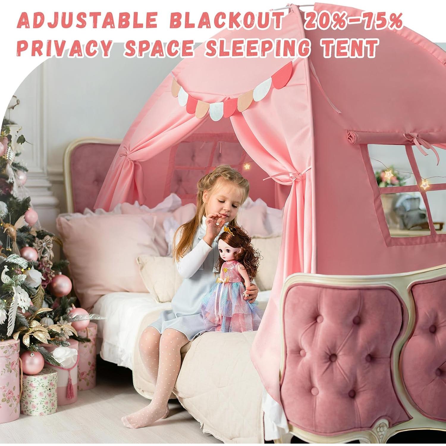 Carpa de Cama Completa Razee Rosa para Niños con Banderines