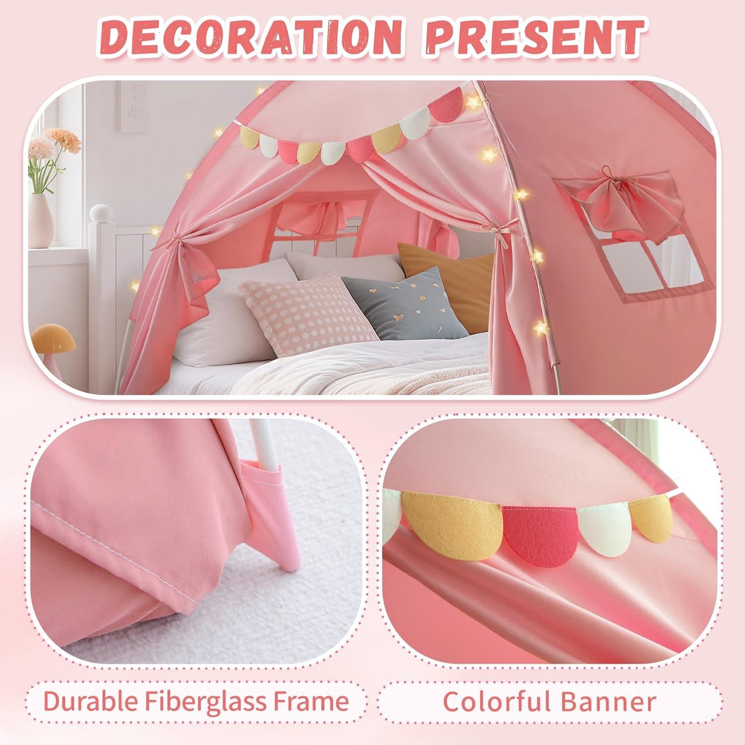 Carpa de Cama Completa Razee Rosa para Niños con Banderines