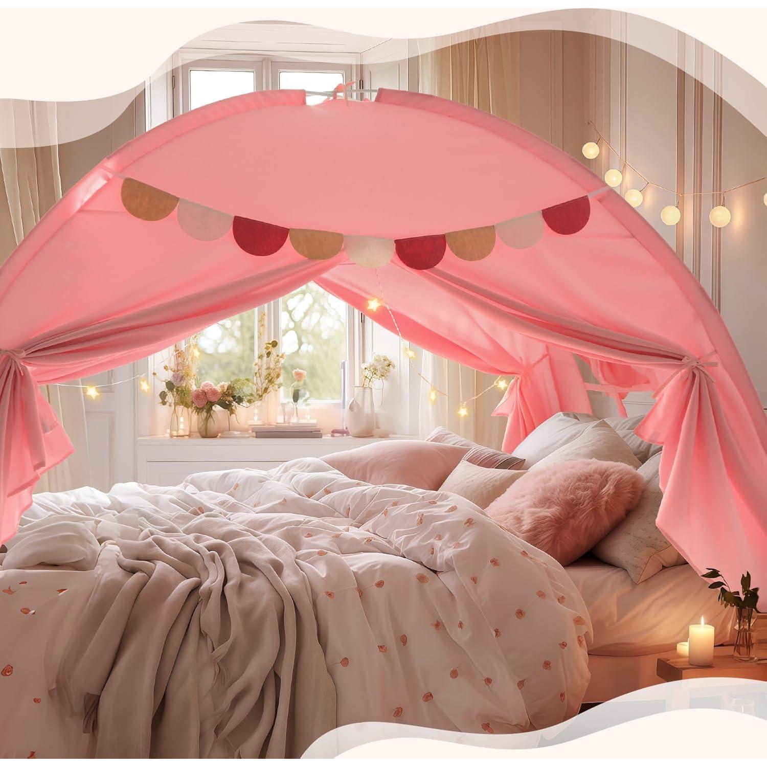 Carpa de Cama Completa Razee Rosa para Niños con Banderines