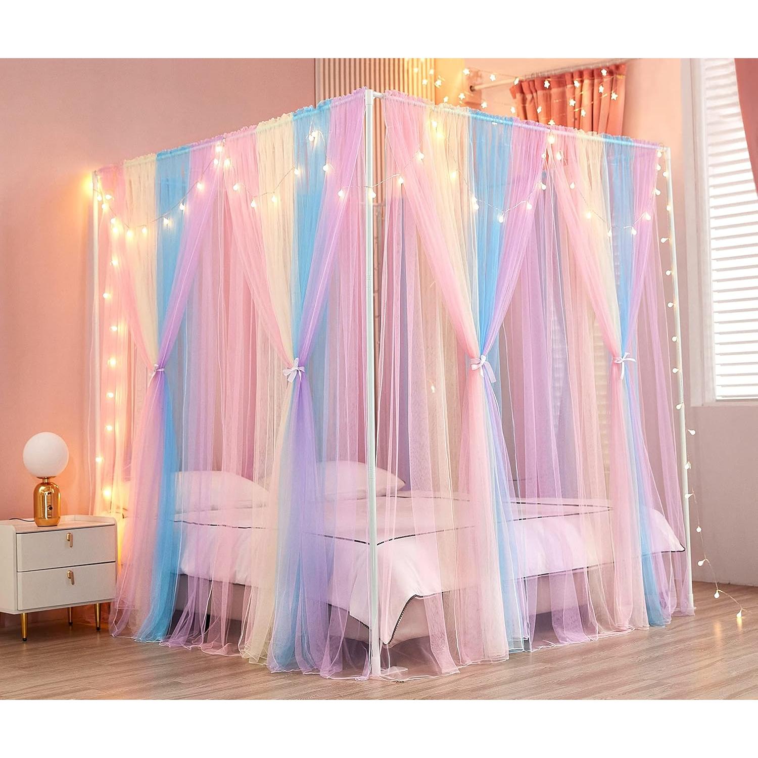 Cortinas de Cama Canopy Akiky Arcoíris 8 Paneles Twin con Luces LED