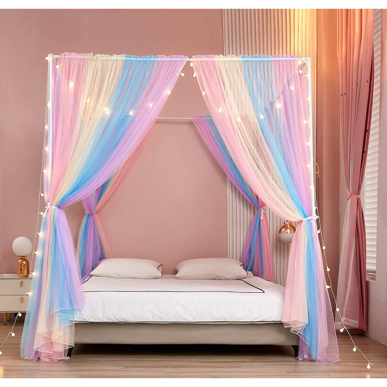 Cortinas de Cama Canopy Akiky Arcoíris 8 Paneles Twin con Luces LED