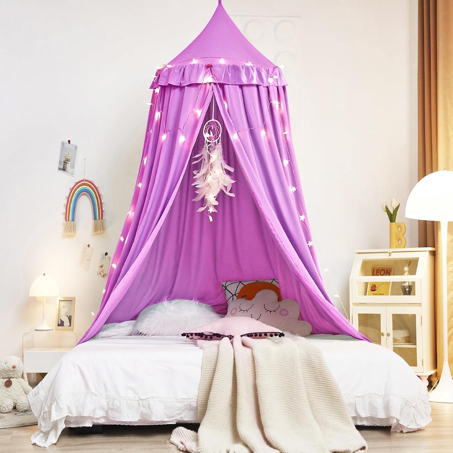 Kertnic Canopy para Cama de Niñas Morado 270cm Antimosquitos