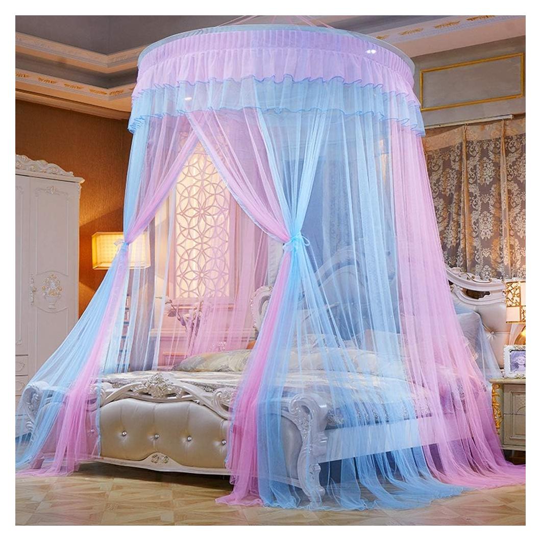 Dosel de Cama Mengersi para Niñas Rosa y Azul - Cortina de Encaje