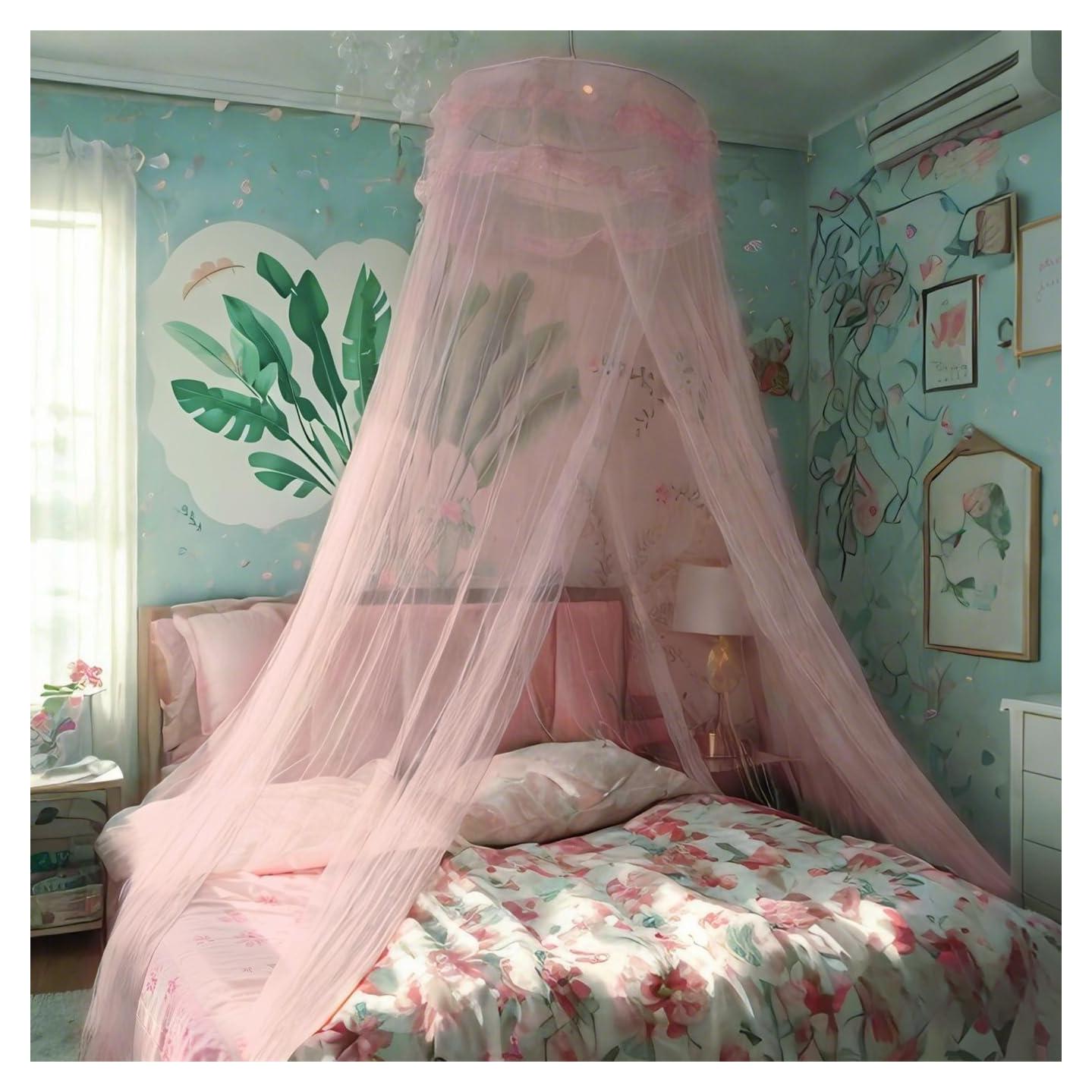 Dosel de Cama de Encaje Eimilaly Rosa para Niñas 1.15m