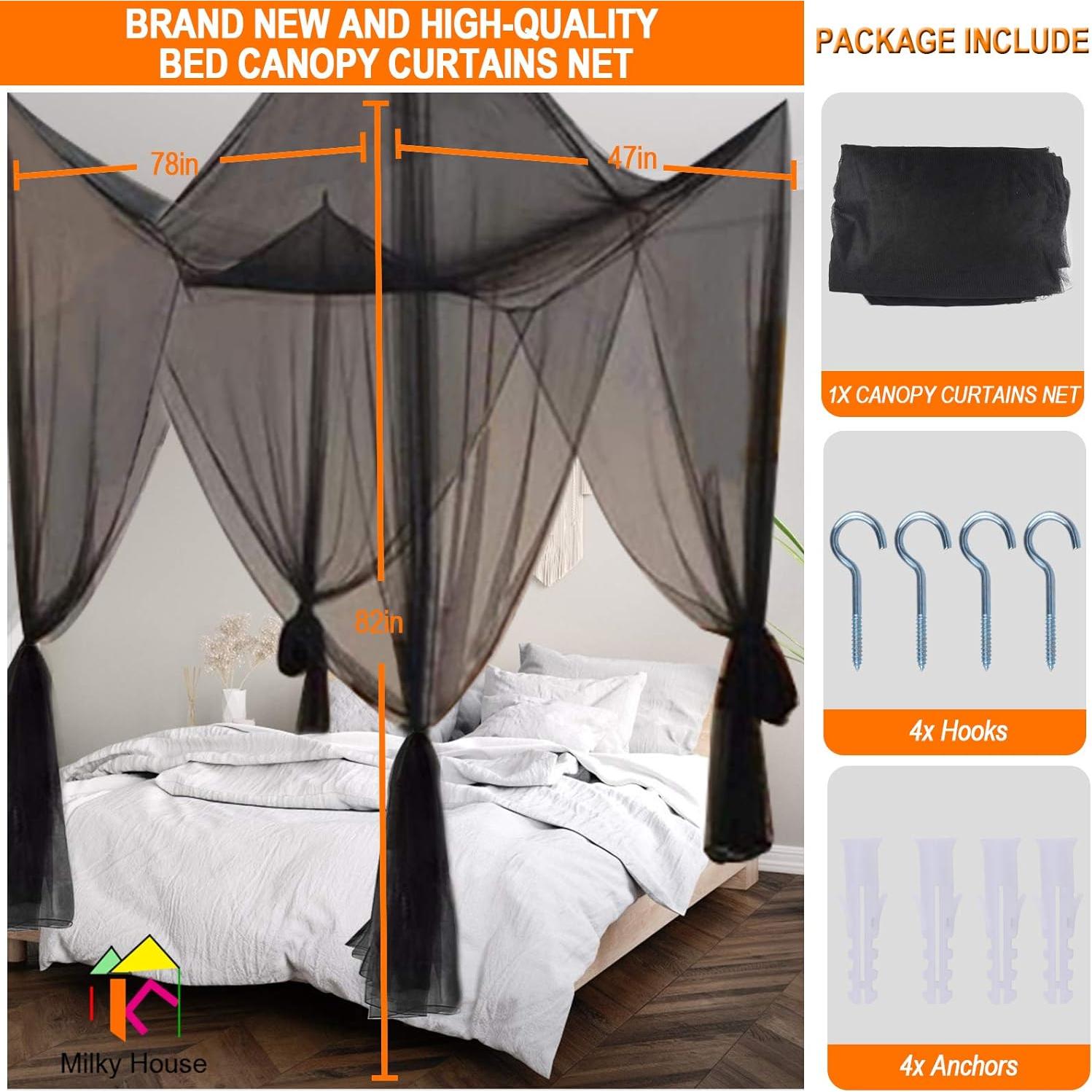 Dosel de Cama de Malla Negra Milky House 210x190 cm