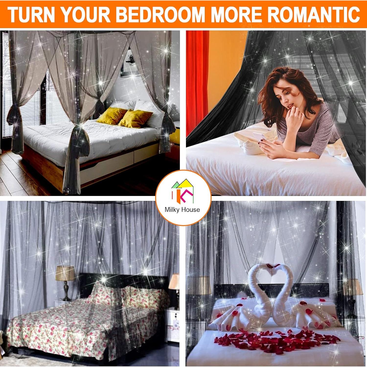 Dosel de Cama de Malla Negra Milky House 210x190 cm