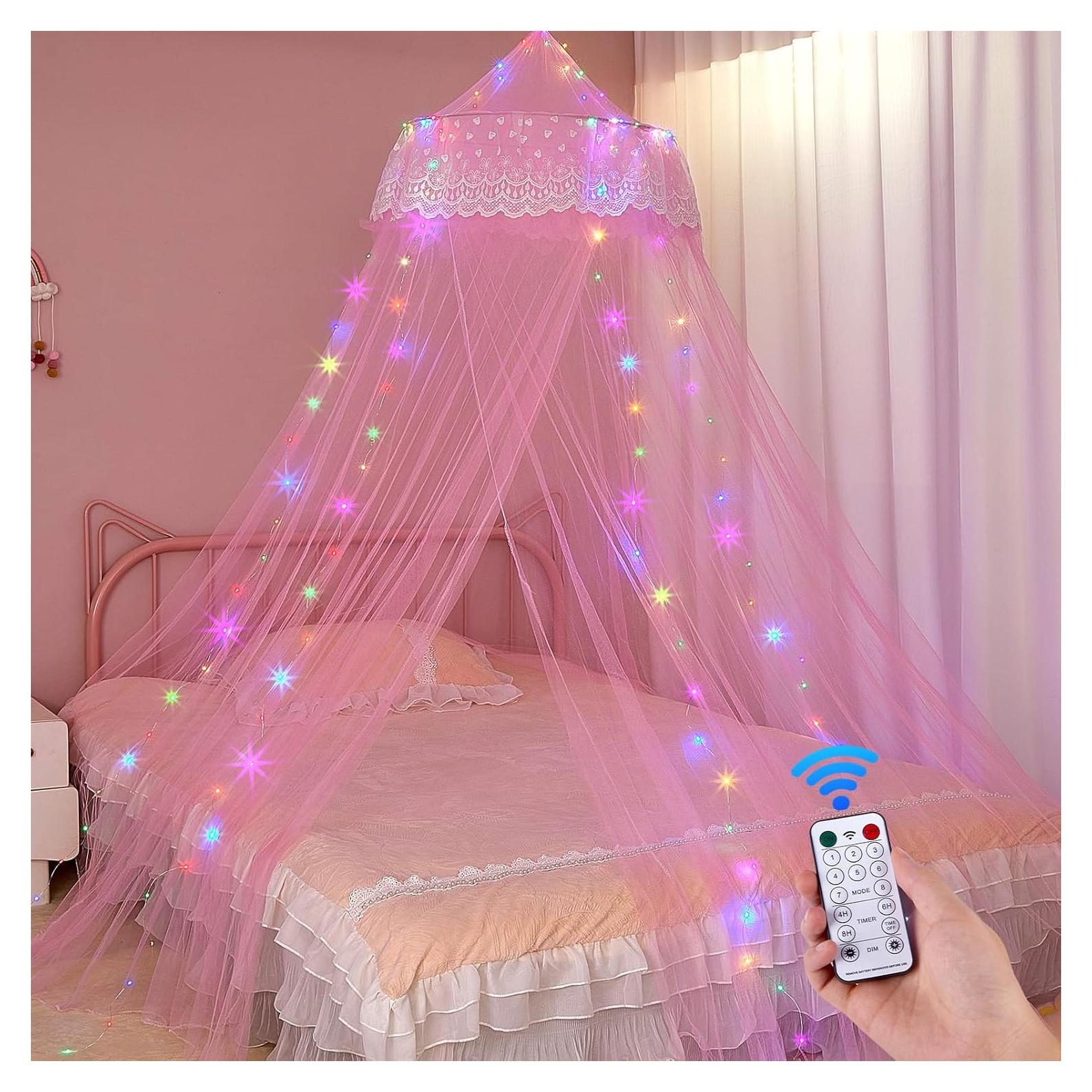 Dosel de Cama Princesa Unicornio Rosa con Luces LED 259cm