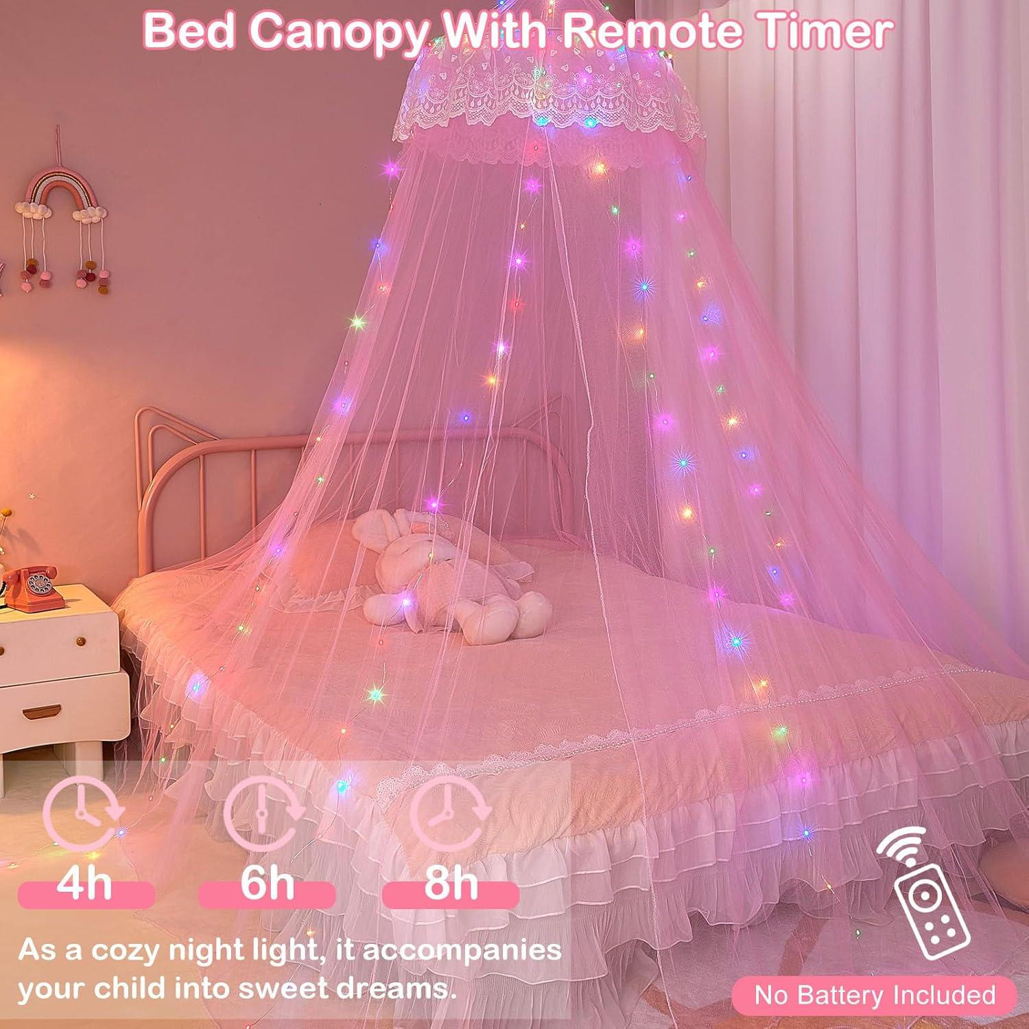 Dosel de Cama Princesa Unicornio Rosa con Luces LED 259cm