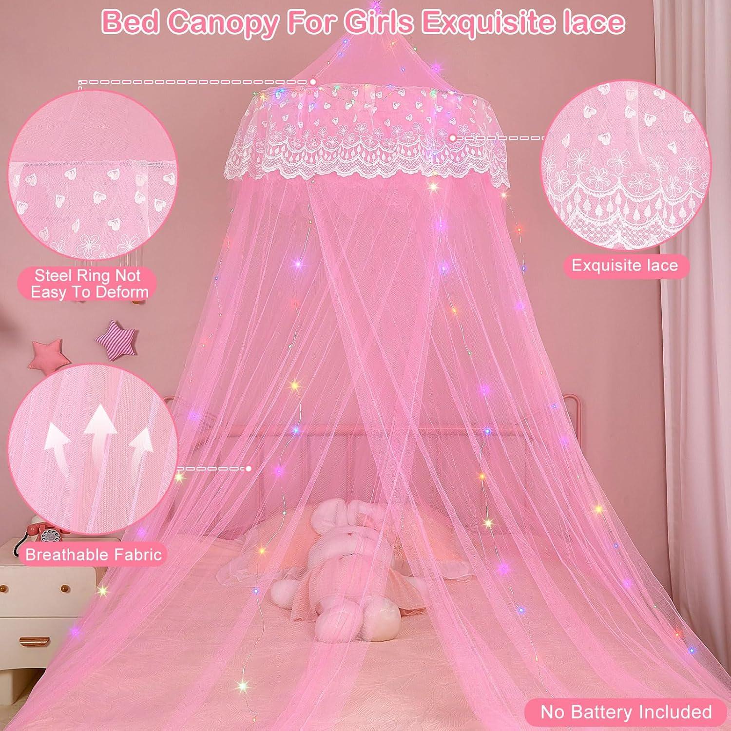 Dosel de Cama Princesa Unicornio Rosa con Luces LED 259cm