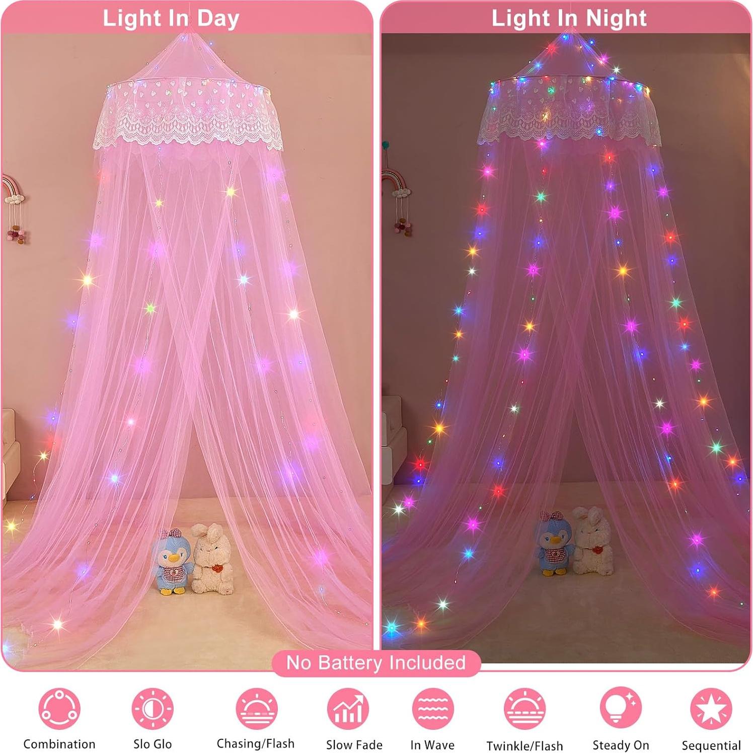 Dosel de Cama Princesa Unicornio Rosa con Luces LED 259cm