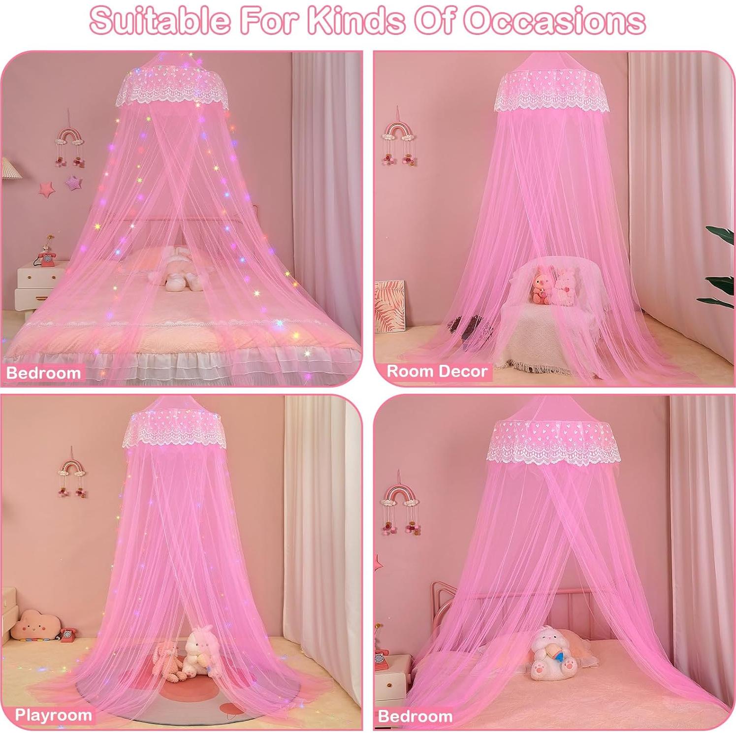 Dosel de Cama Princesa Unicornio Rosa con Luces LED 259cm