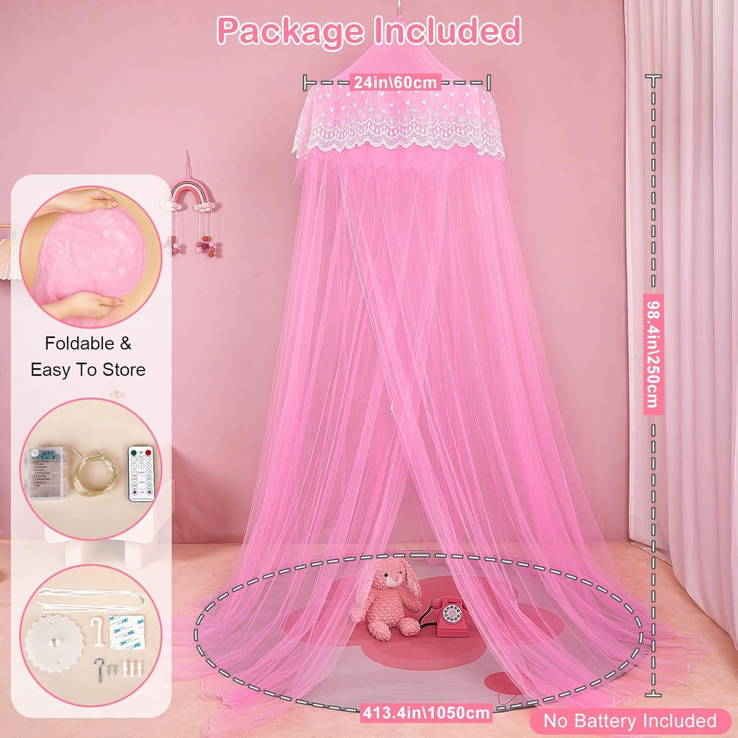 Dosel de Cama Princesa Unicornio Rosa con Luces LED 259cm
