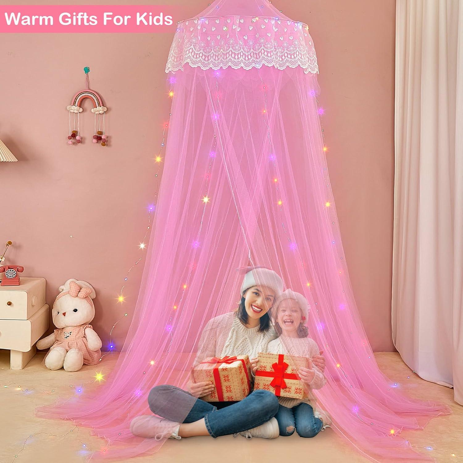 Dosel de Cama Princesa Unicornio Rosa con Luces LED 259cm
