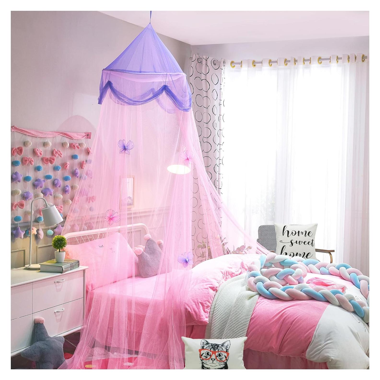 Cortina de Dosel para Cama Niñas NYDECOR Rosa y Morado 270cm