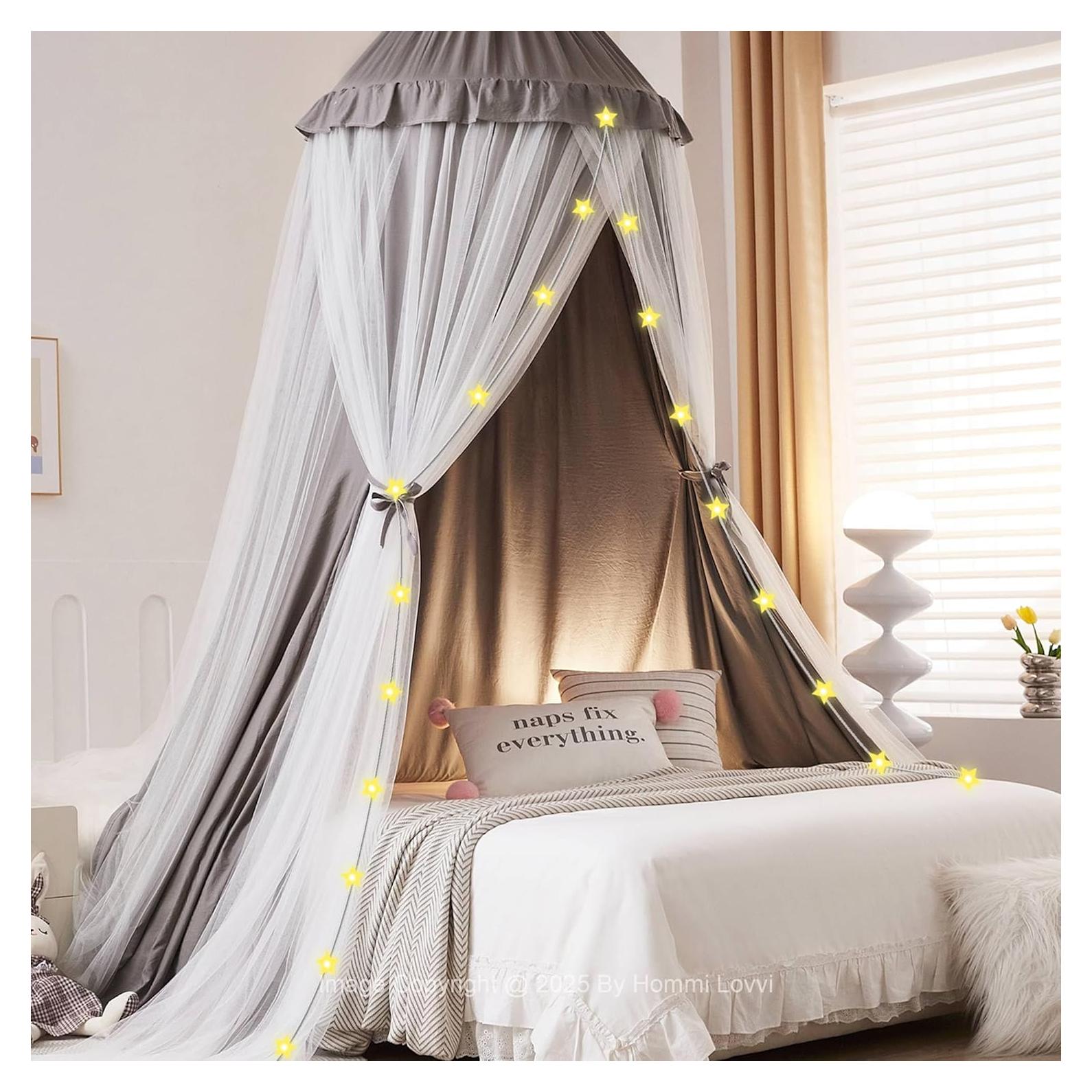 Dosel de Cama Hommi Lovvi Gris con Luces de Estrellas 280 cm
