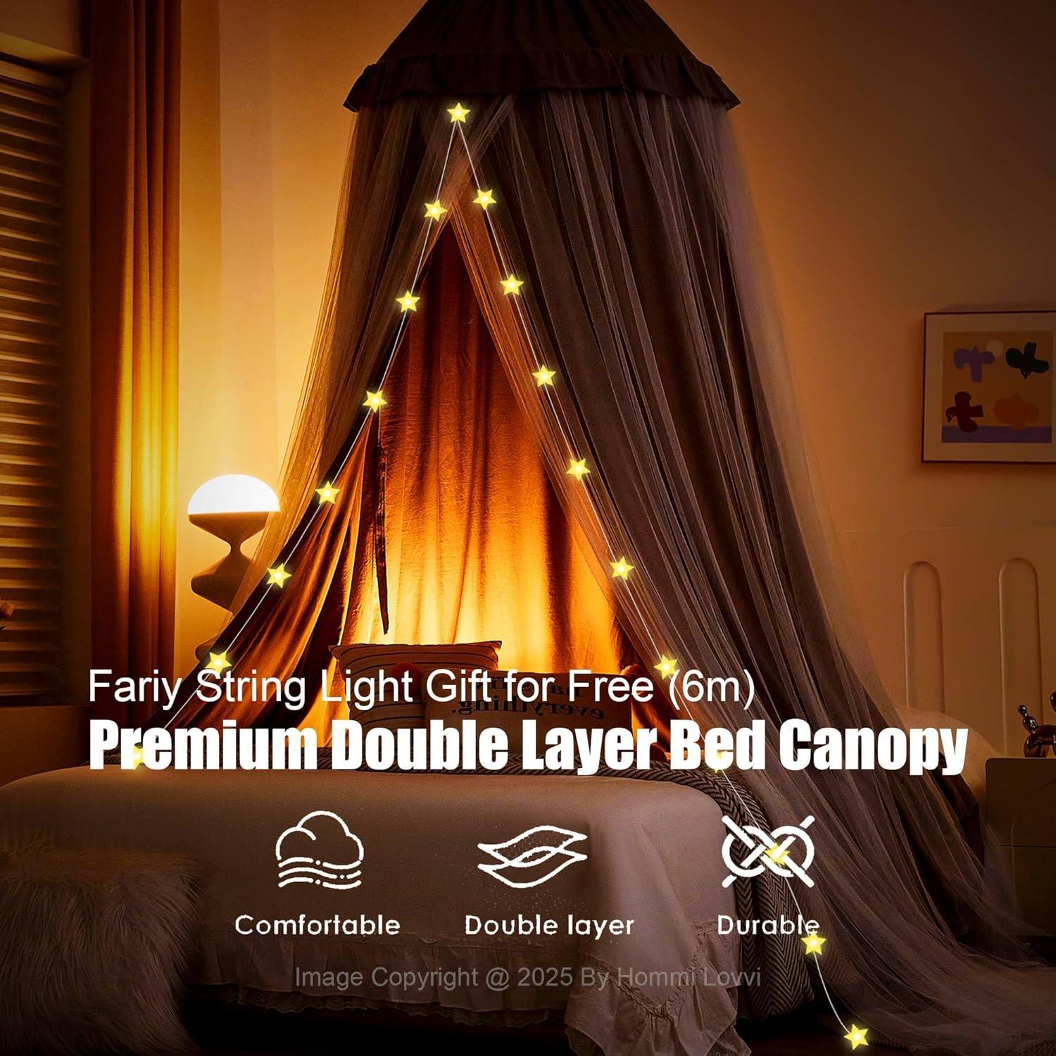 Dosel de Cama Hommi Lovvi Gris con Luces de Estrellas 280 cm