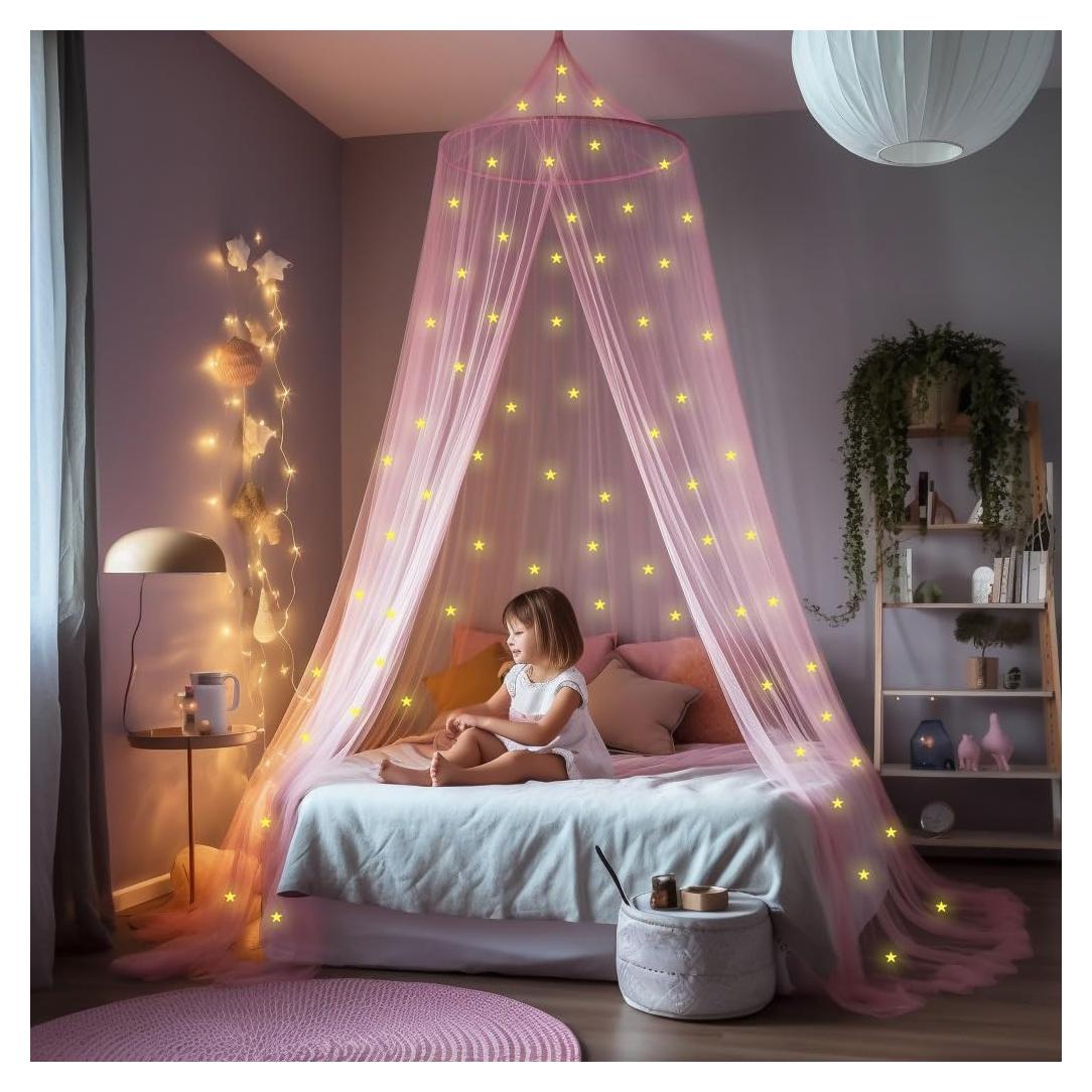 Dosel Rosa para Cama de Niñas con Estrellas Brillantes 102x56 cm