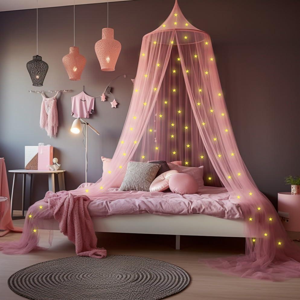Dosel Rosa para Cama de Niñas con Estrellas Brillantes 102x56 cm