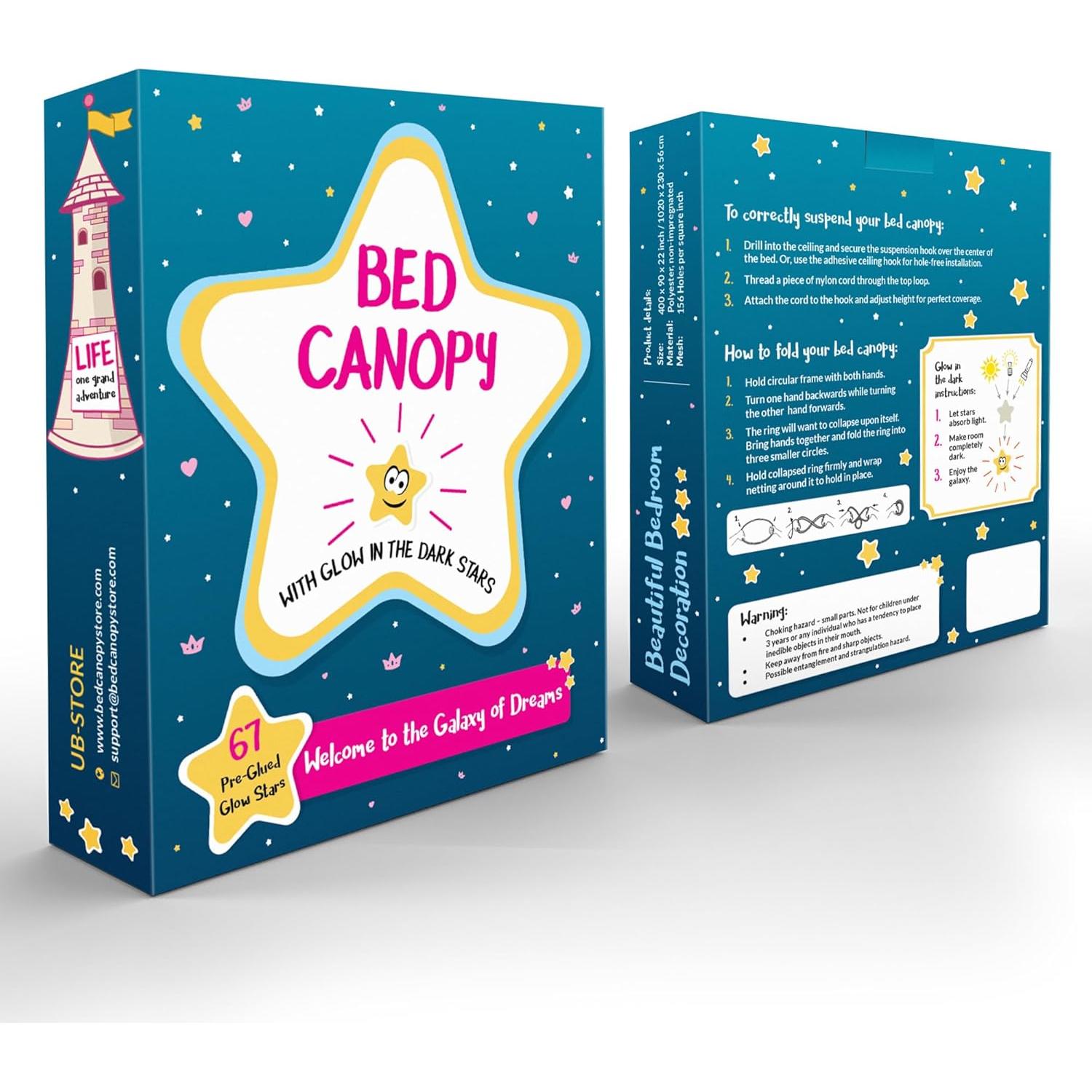 Dosel Rosa para Cama de Niñas con Estrellas Brillantes 102x56 cm