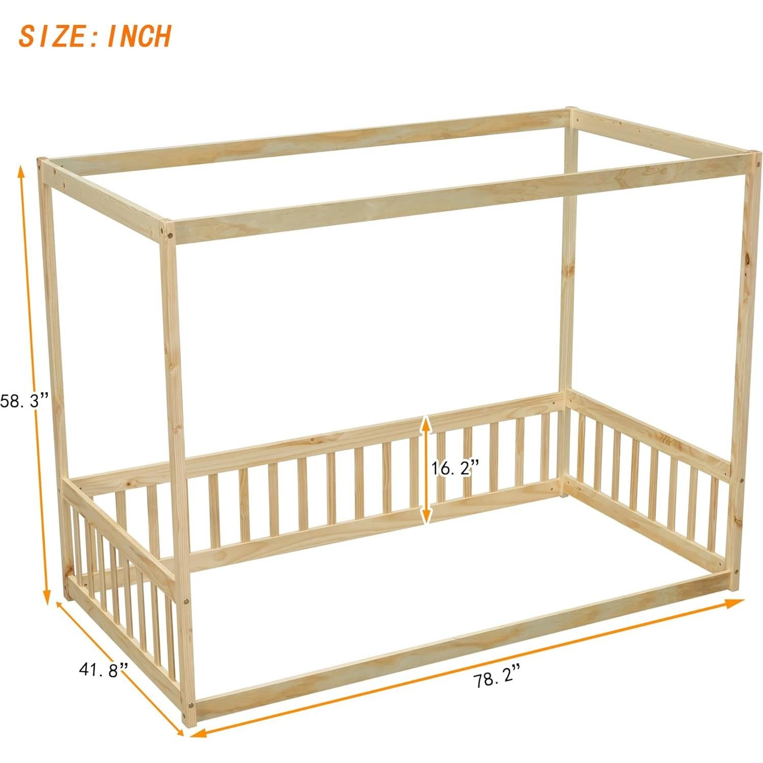Cama Canopy Completa MERITLINE de Madera Sólida Natural