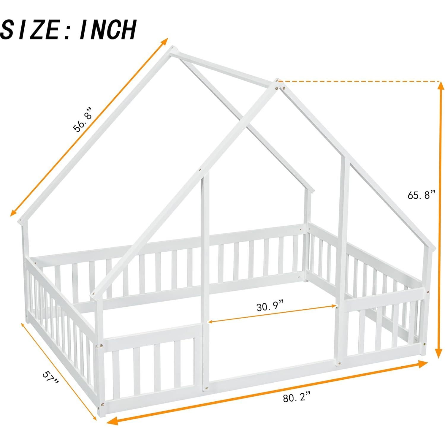 Cama Montessori Completa MERITLINE Blanca con Techo y Cerca