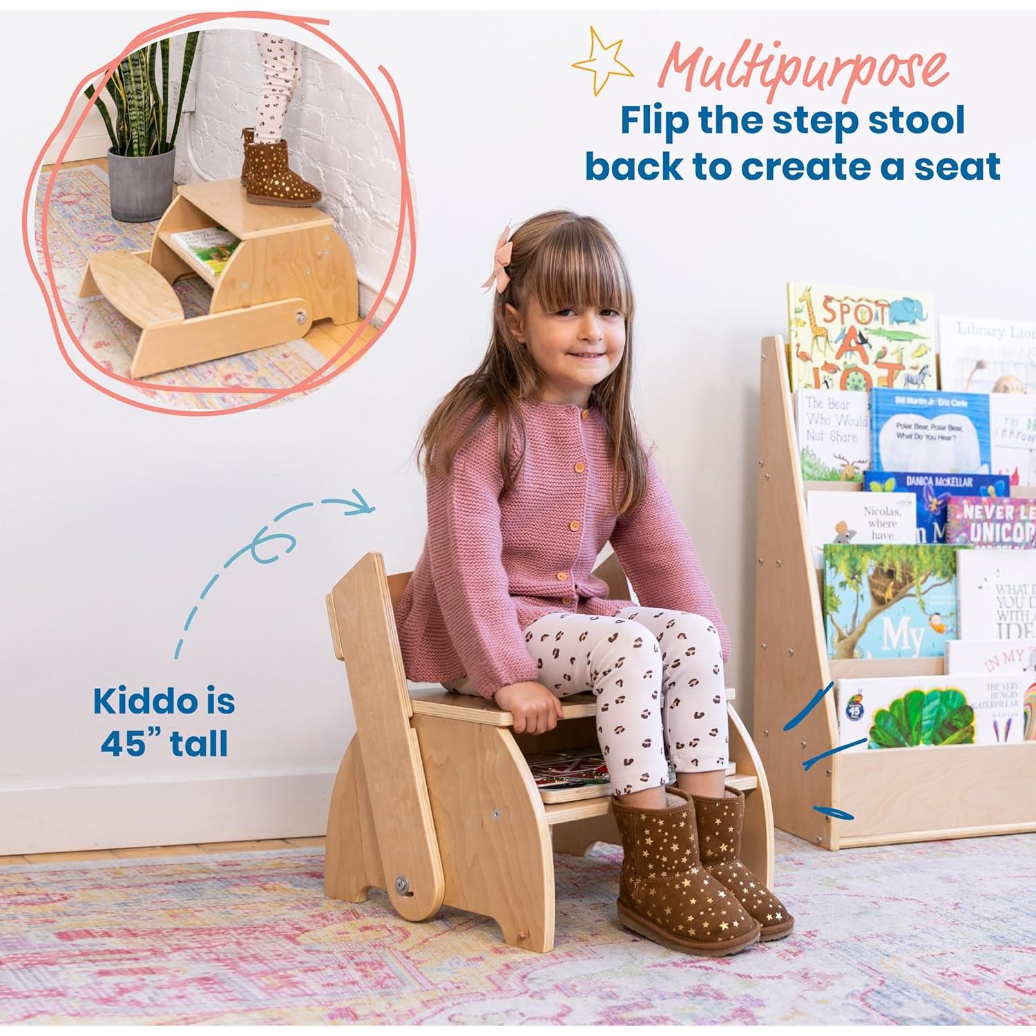 Taburete y Silla Plegable ECR4Kids Natural para Niños
