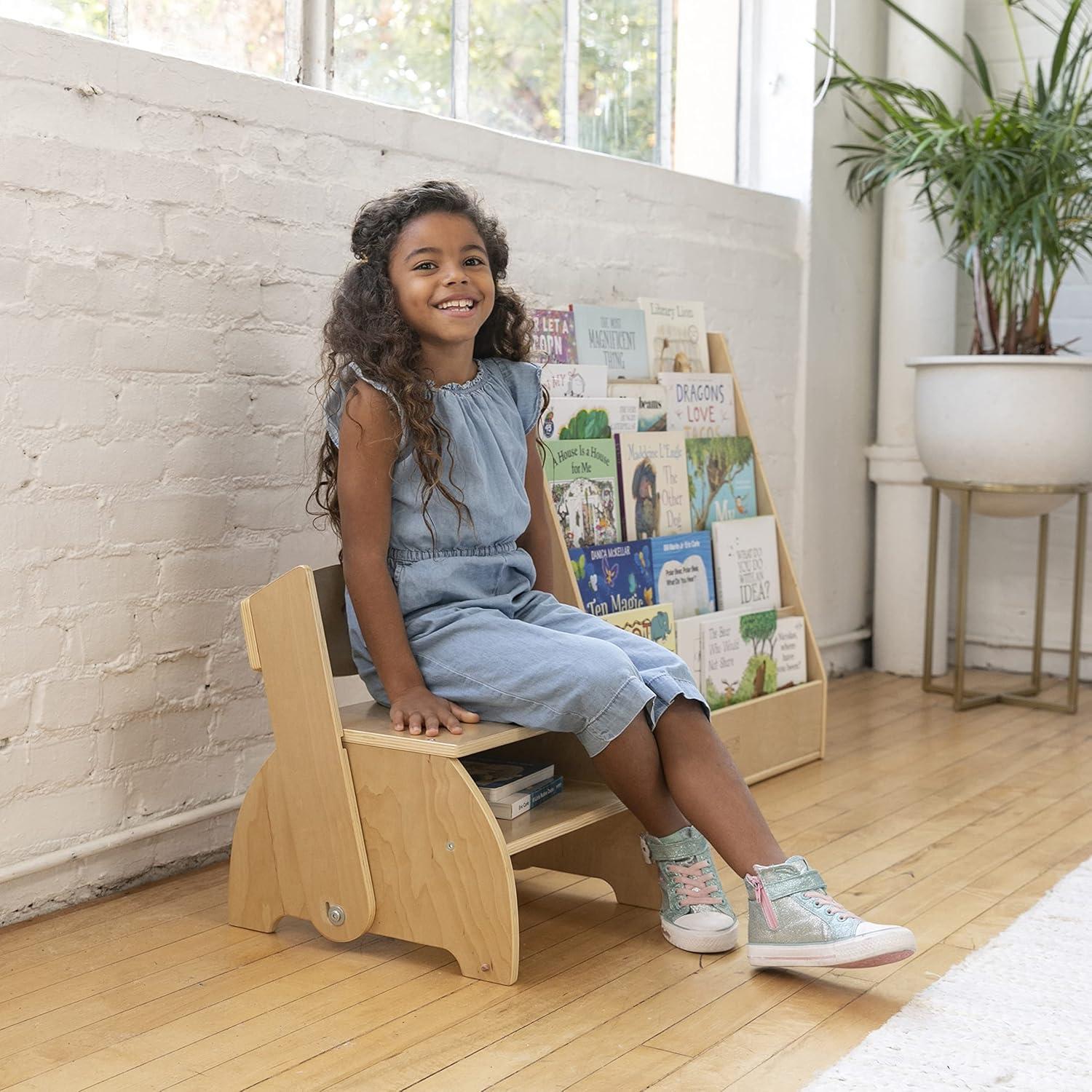 Taburete y Silla Plegable ECR4Kids Natural para Niños