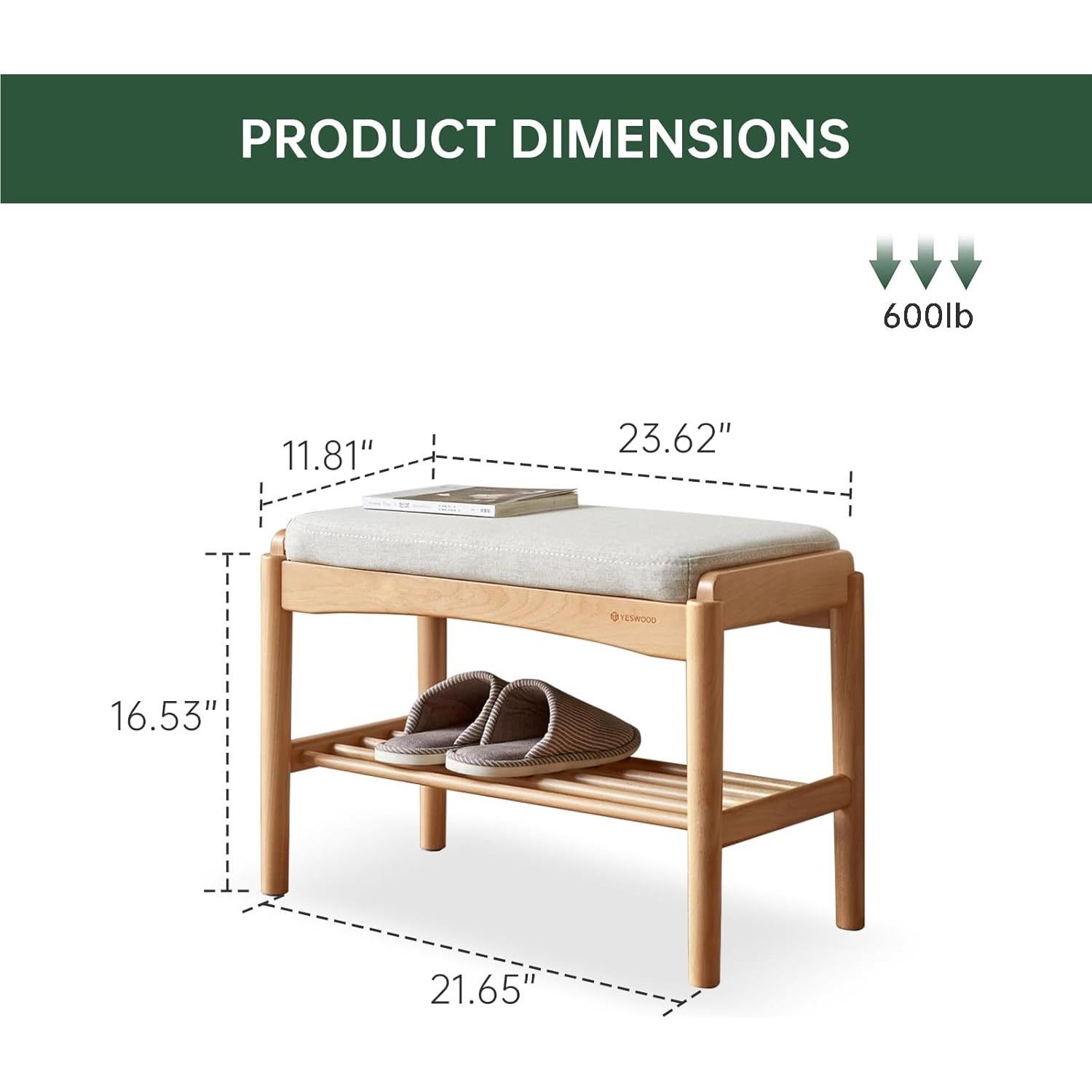 Banco de Zapatos de Madera Haya Wayshome 60x30x42 cm Natural