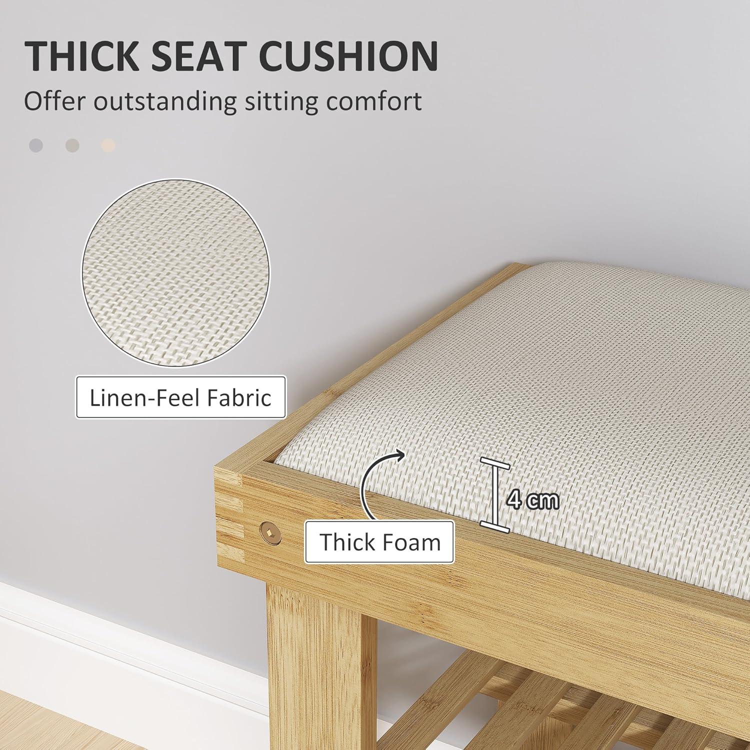 Banco de Entrada HOMCOM de Bambú con Almacenamiento y Cojín 60x29x49cm